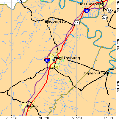 Zip code 25401 close-up map