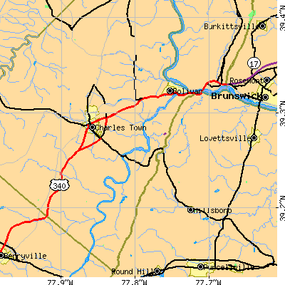 Zip code 25425 close-up map