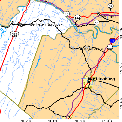 Zip code 25427 close-up map
