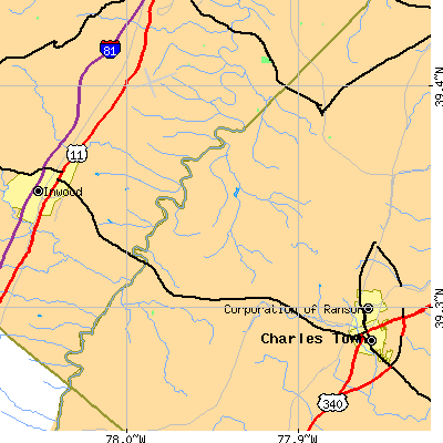 Zip code 25430 close-up map