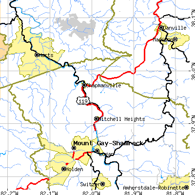 Zip code 25508 close-up map