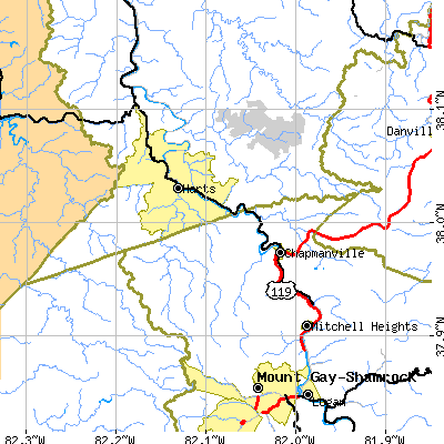 Zip code 25524 close-up map