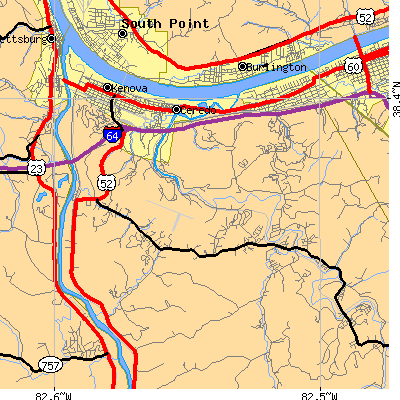 Zip code 25530 close-up map