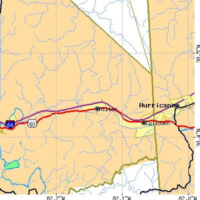 Zip code 25541 close-up map