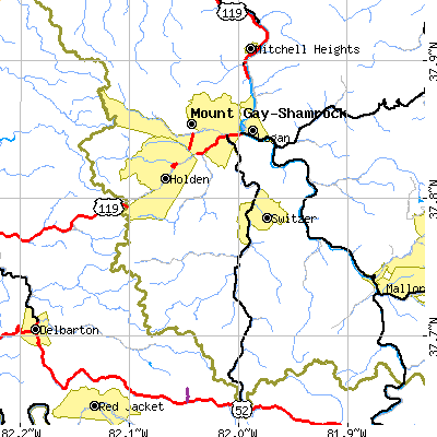Zip code 25601 close-up map