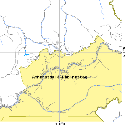 Zip code 25607 close-up map
