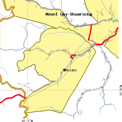 Zip code 25625 close-up map