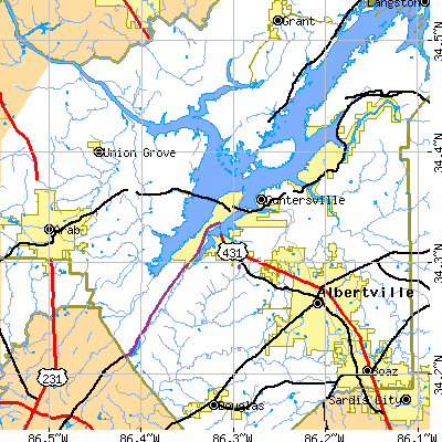 Zip code 35976 close-up map