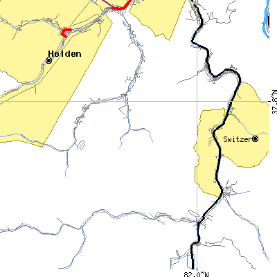 Zip code 25636 close-up map