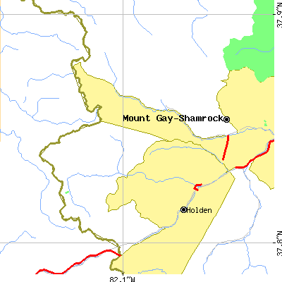 Zip code 25649 close-up map