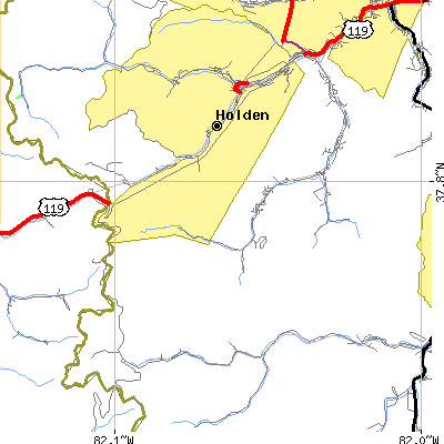 Zip code 25652 close-up map
