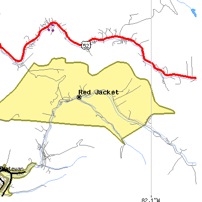 Zip code 25692 close-up map