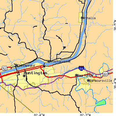 Zip code 25702 close-up map