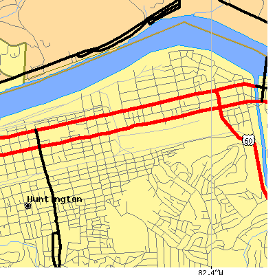 Zip code 25703 close-up map
