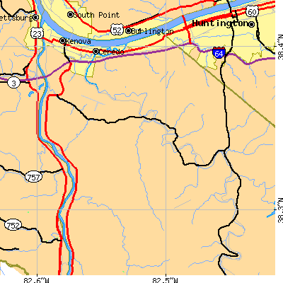 Zip code 25704 close-up map