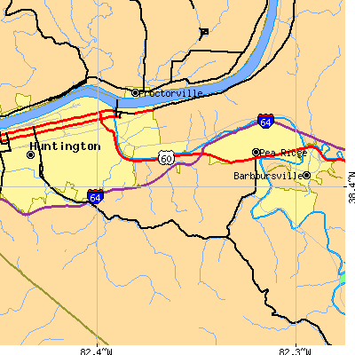 Zip code 25705 close-up map