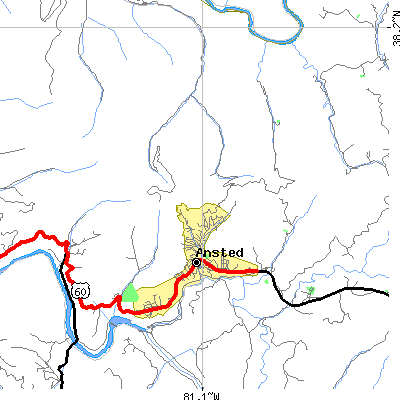 Zip code 25812 close-up map
