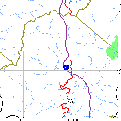 Zip code 25820 close-up map