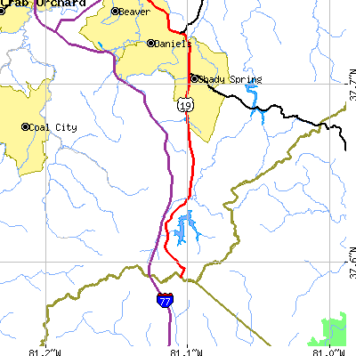 Zip code 25825 close-up map
