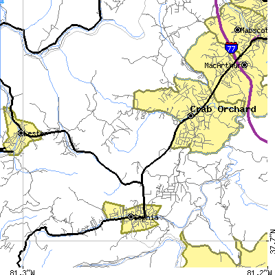 Zip code 25827 close-up map