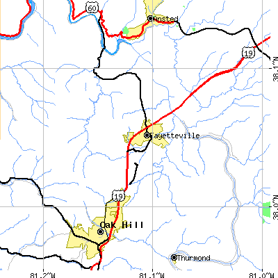 Zip code 25840 close-up map