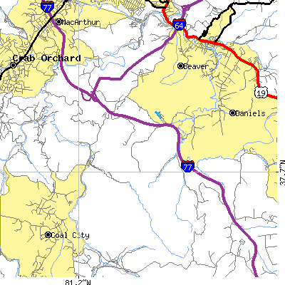 Zip code 25847 close-up map