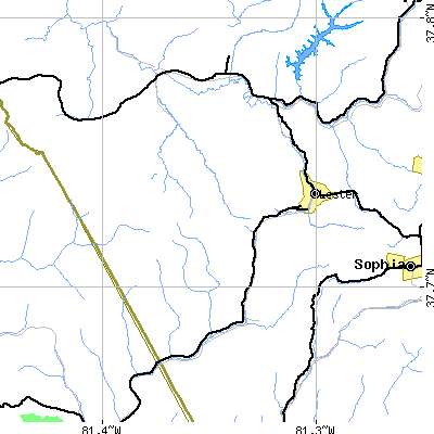 Zip code 25865 close-up map