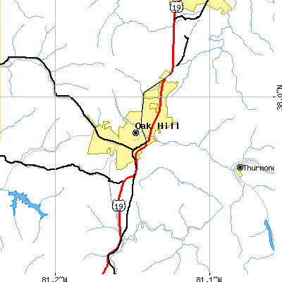 Zip code 25901 close-up map