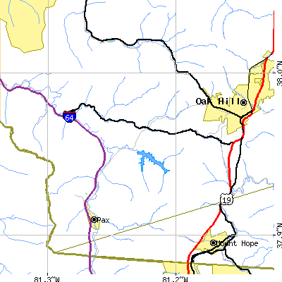 Zip code 25917 close-up map