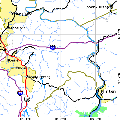 Zip code 25918 close-up map