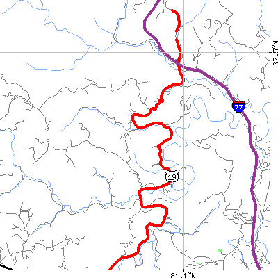 Zip code 25922 close-up map