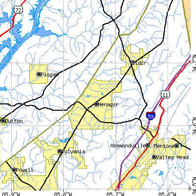 Zip code 35978 close-up map