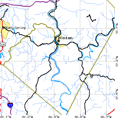 Zip code 25951 close-up map