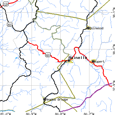 Zip code 25962 close-up map