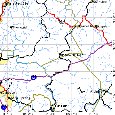 Zip code 25976 close-up map