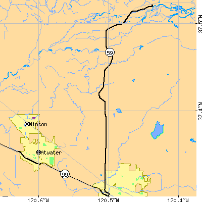 Zip code 95348 close-up map