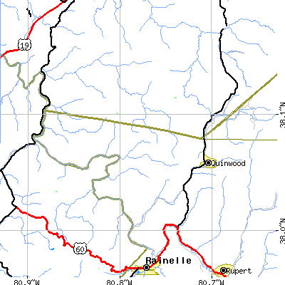 Zip code 25981 close-up map
