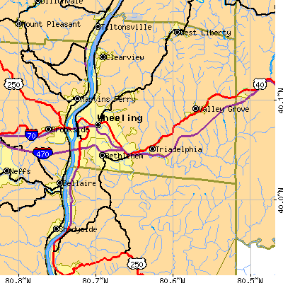 Zip code 26003 close-up map