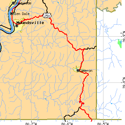 Zip code 26033 close-up map