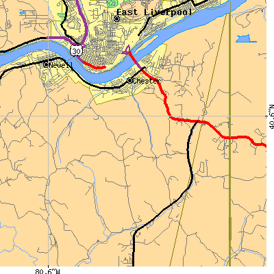 Zip code 26034 close-up map