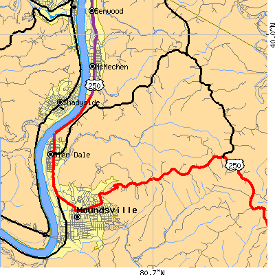 Zip code 26038 close-up map