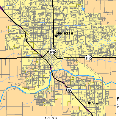 Zip code 95351 close-up map
