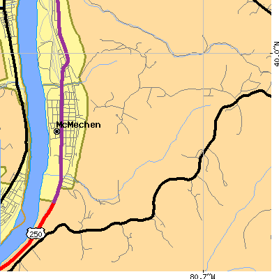 Zip code 26040 close-up map