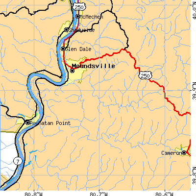 Zip code 26041 close-up map