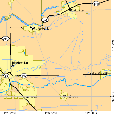 Zip code 95357 close-up map