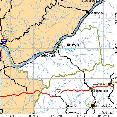 Zip code 26170 close-up map