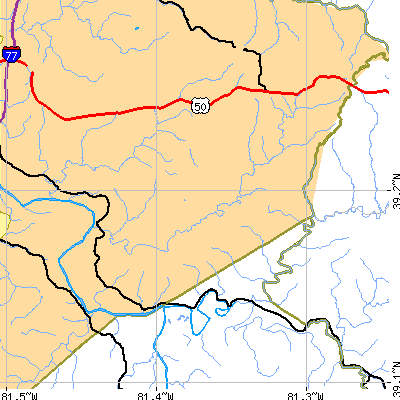 Zip code 26180 close-up map