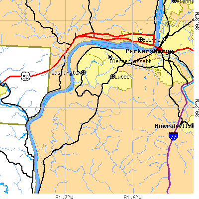 Zip code 26181 close-up map