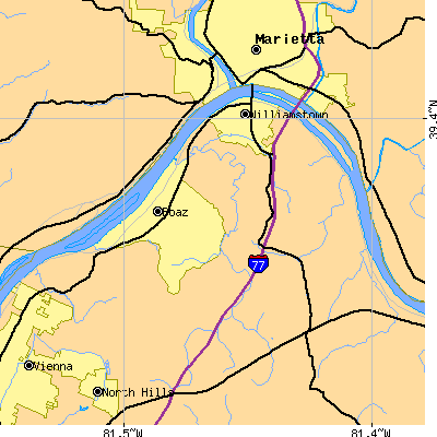 Zip code 26187 close-up map