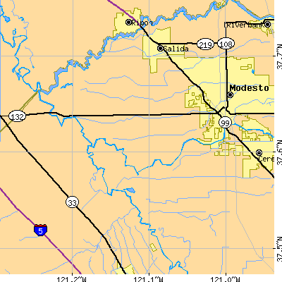 Zip code 95358 close-up map